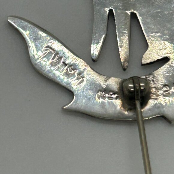 Vintage Sterling Silver Cat Brooch Pin 925 Mexico Handmade 2 Inches 1989 - Picture 9 of 11